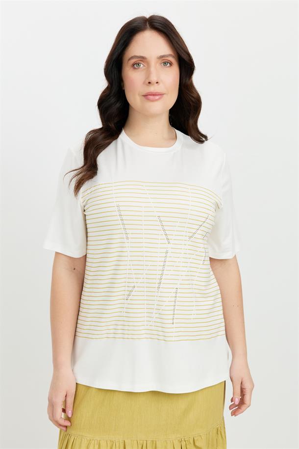 Büyük Beden Çizgi Desen Bluz-SAFRAN