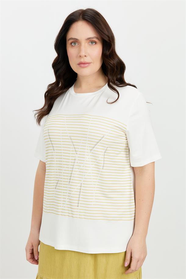 Büyük Beden Çizgi Desen Bluz-SAFRAN