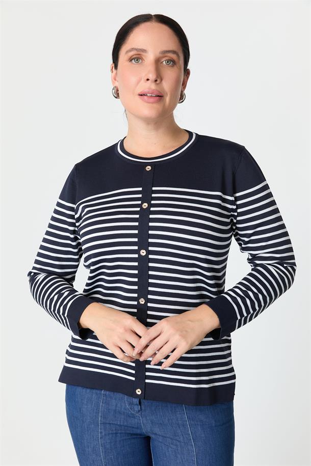 Büyük Beden Çizgili Triko Kazak-LACI