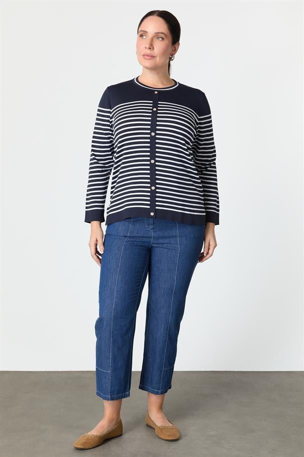 Büyük Beden Çizgili Triko Kazak-LACI