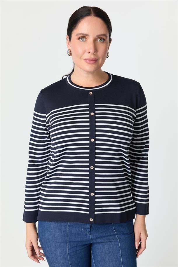 Büyük Beden Çizgili Triko Kazak-LACI