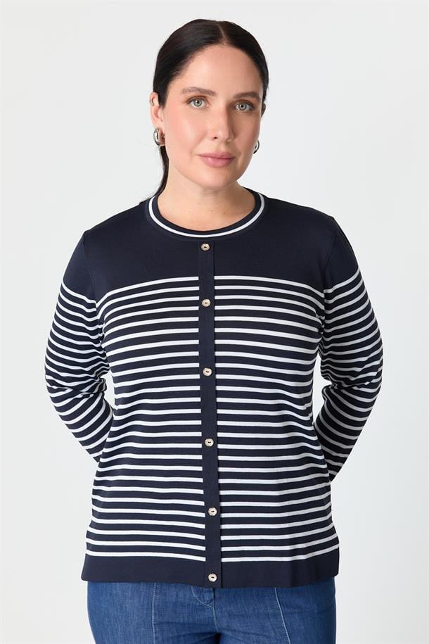 Büyük Beden Çizgili Triko Kazak-LACI