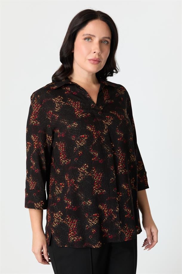 Büyük Beden Desenli Gömlek-KIRMIZI