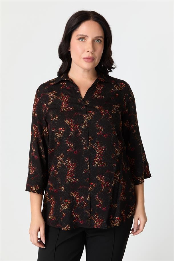 Büyük Beden Desenli Gömlek-KIRMIZI