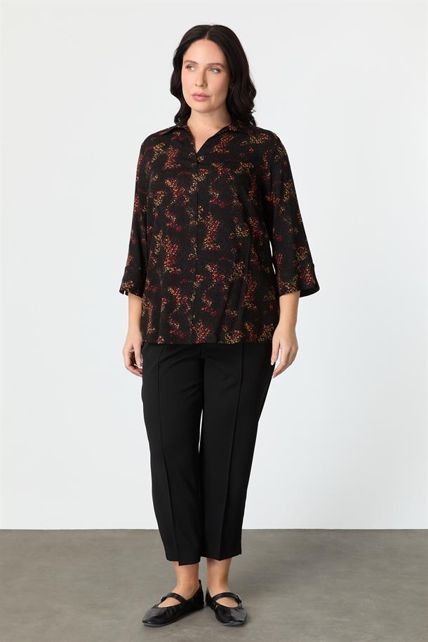 Büyük Beden Desenli Gömlek-KIRMIZI