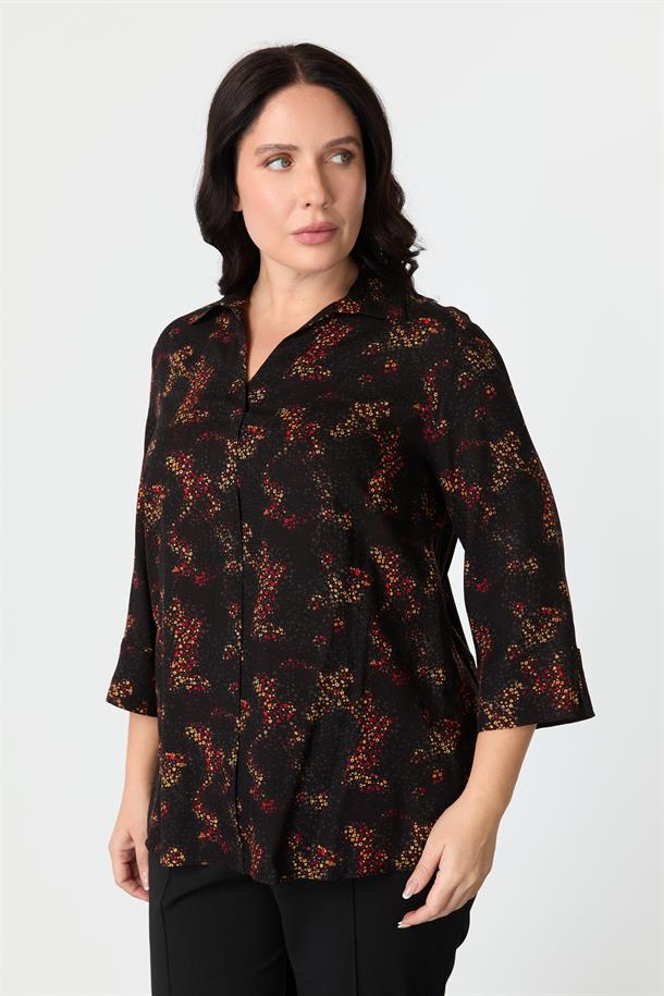 Büyük Beden Desenli Gömlek-KIRMIZI