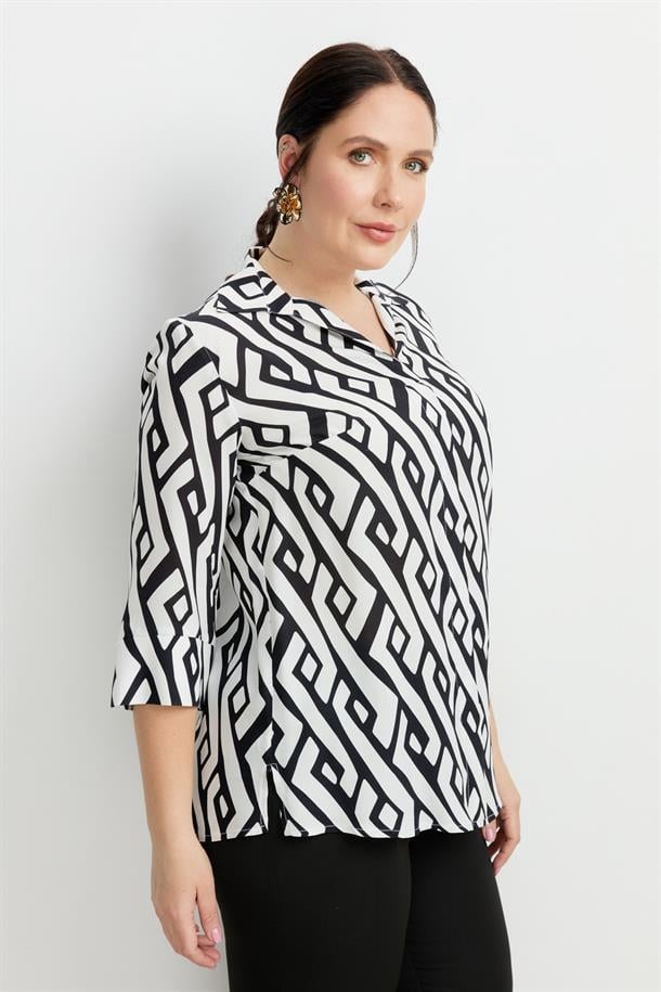 Büyük Beden Desenli Gömlek-SİYAH