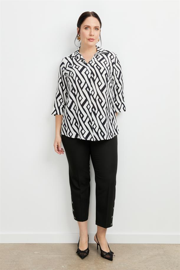 Büyük Beden Desenli Gömlek-SİYAH