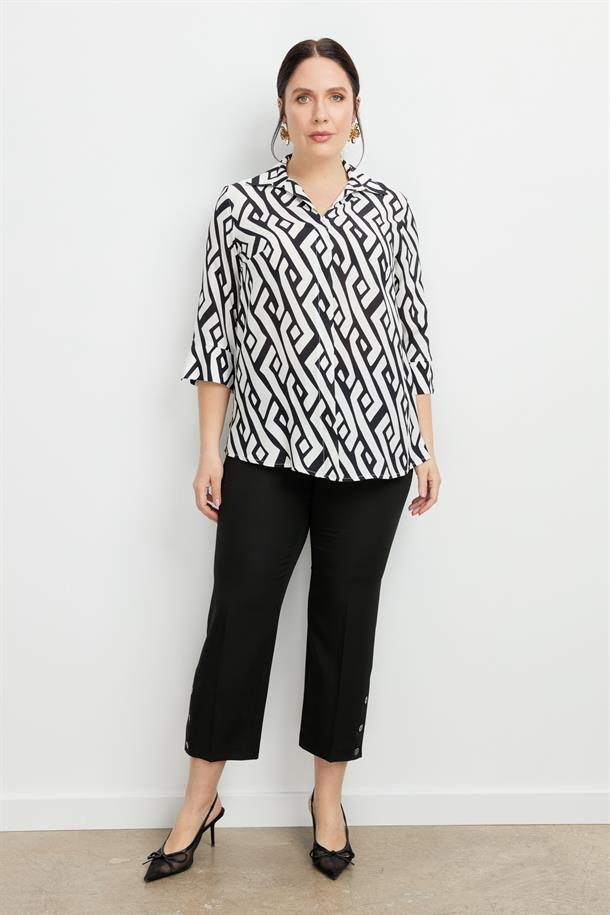 Büyük Beden Desenli Gömlek-SİYAH