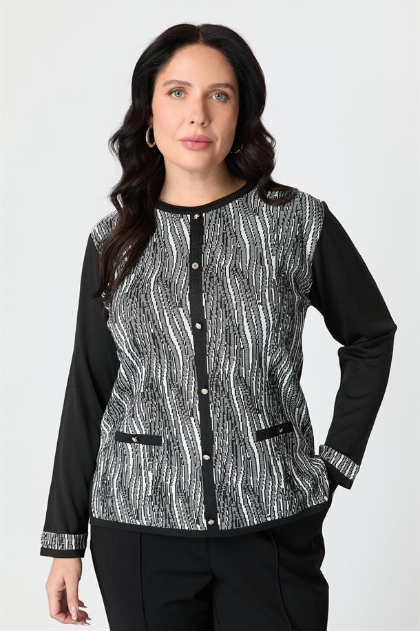 Büyük Beden Desenli Hırka-SİYAH