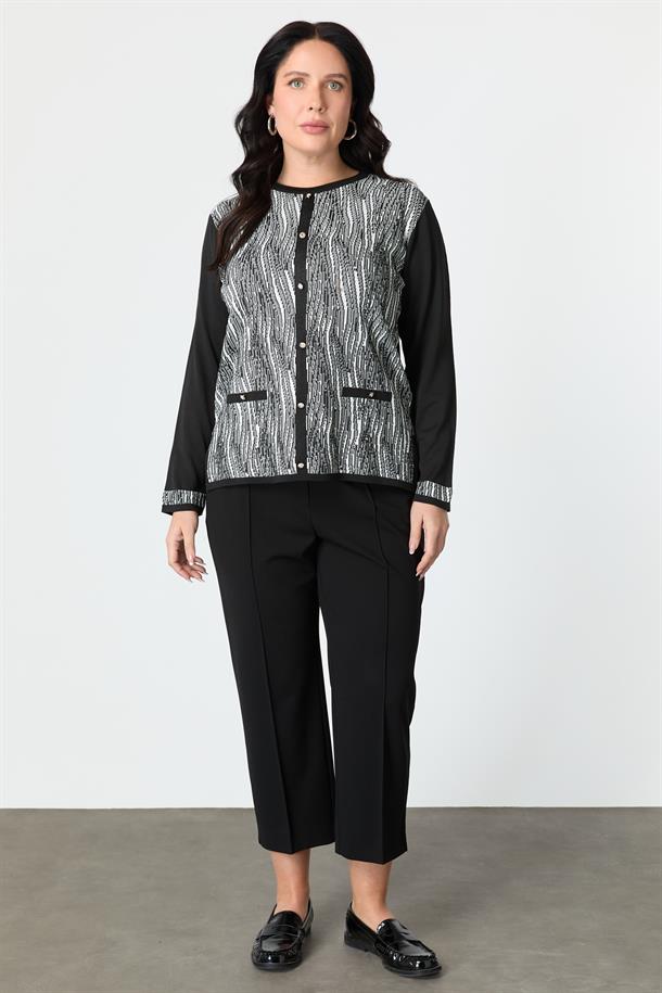 Büyük Beden Desenli Hırka-SİYAH