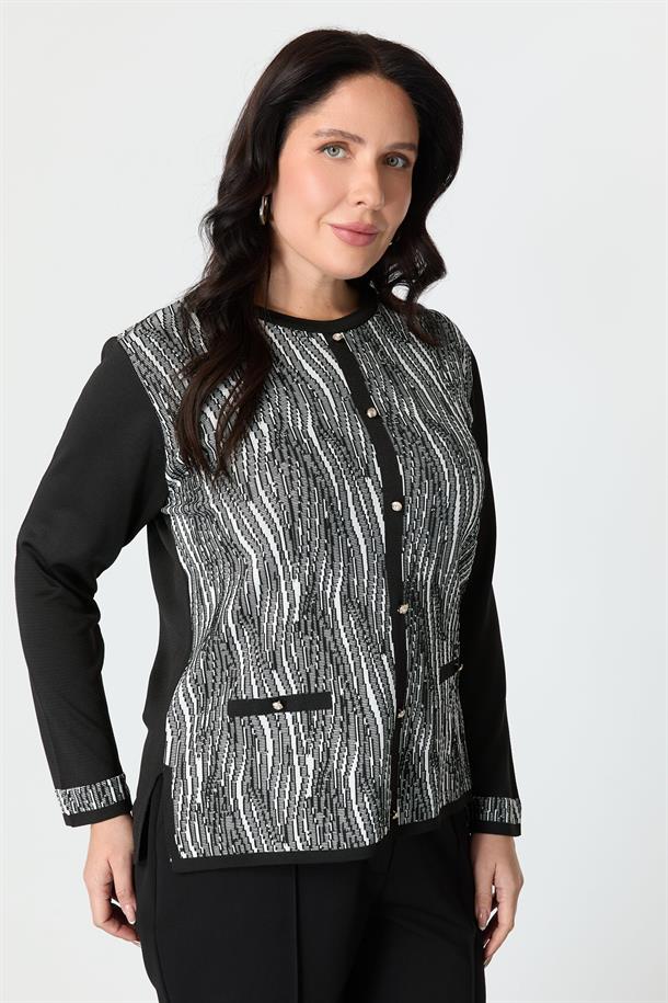 Büyük Beden Desenli Hırka-SİYAH