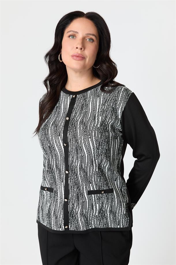 Büyük Beden Desenli Hırka-SİYAH