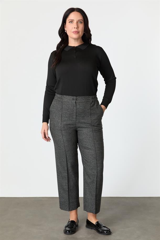 Büyük Beden Desenli Pantolon-SİYAH