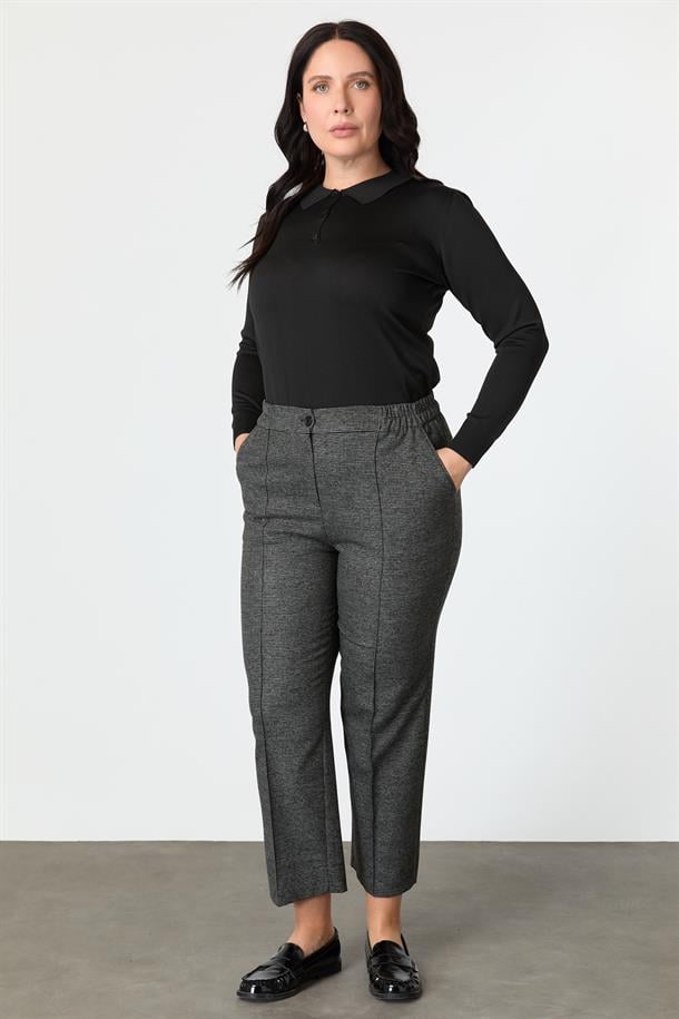 Büyük Beden Desenli Pantolon-SİYAH