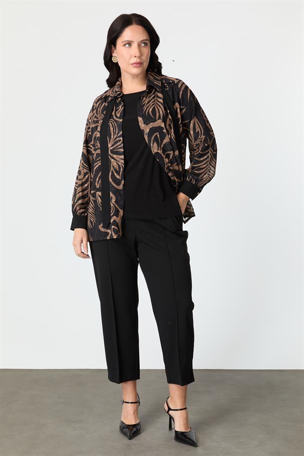Büyük Beden Desenli Şifon Gömlek-