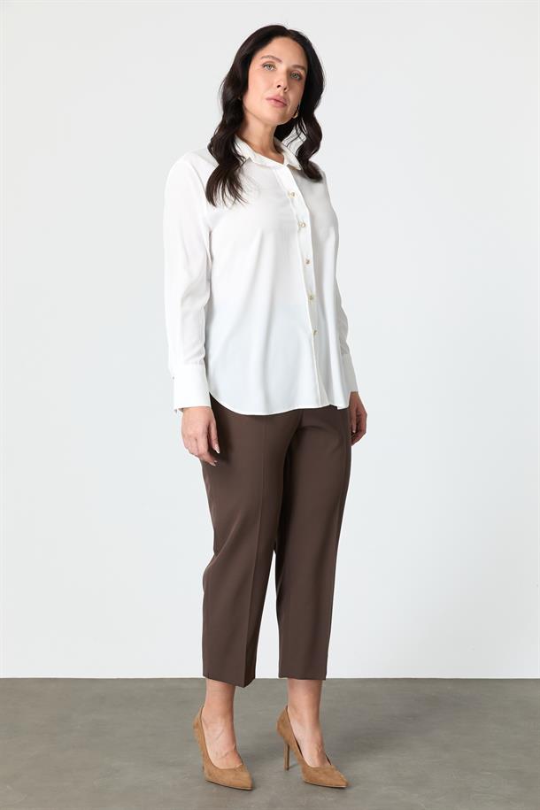 Büyük Beden Düğme Detay Gömlek-KEMIK