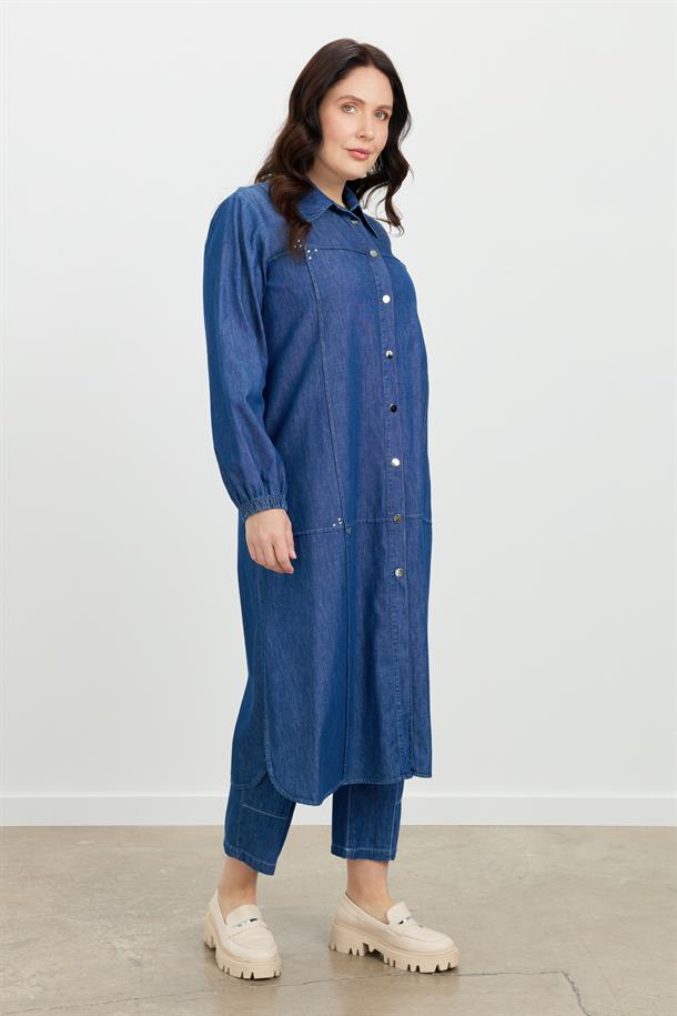 Büyük Beden Düğme Detay Kot Giy-Çık-LACI