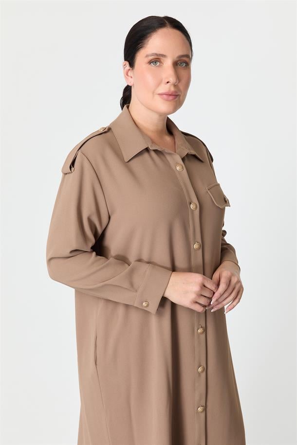 Büyük Beden Düğme Detay Krep Elbise-