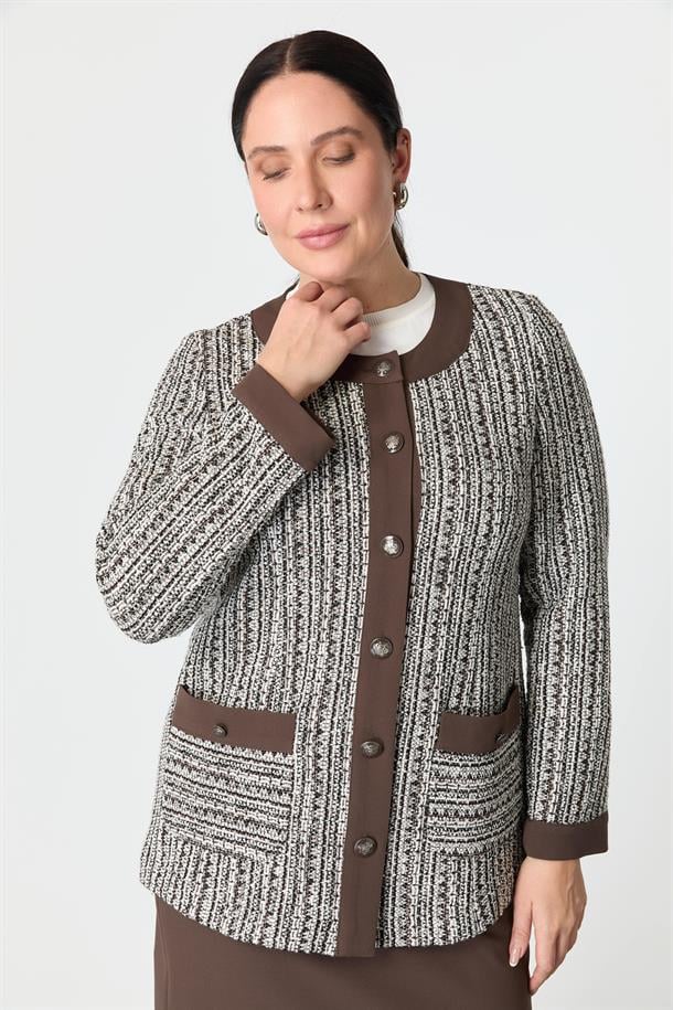 Büyük Beden Düğmeli Ceket-KAHVE