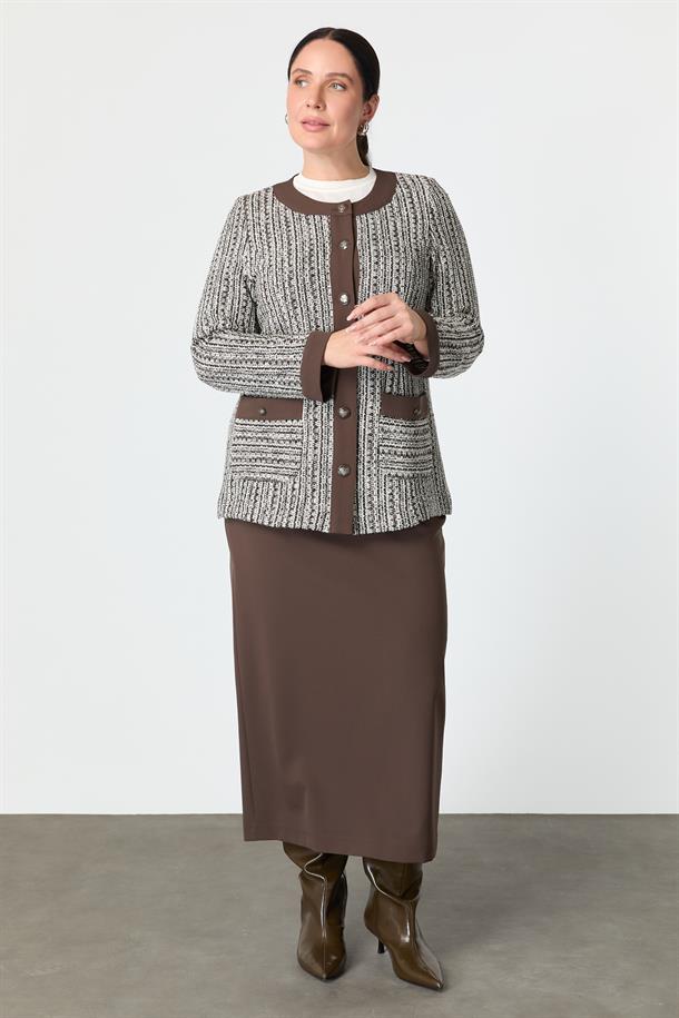 Büyük Beden Düğmeli Ceket-KAHVE