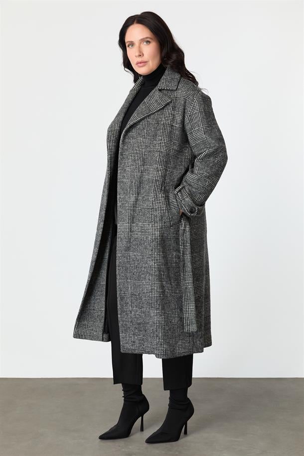 Büyük Beden Ekose Kaban-SİYAH