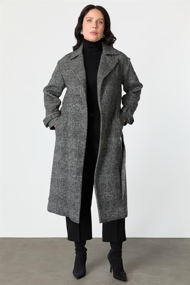 Büyük Beden Ekose Kaban-SİYAH