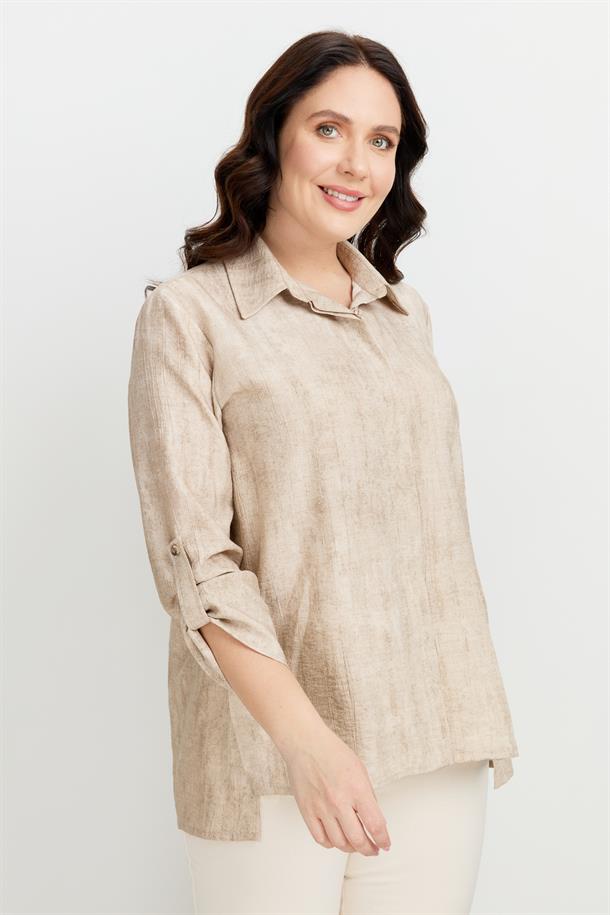 Büyük Beden Eskitme Desen Gömlek-TAŞ