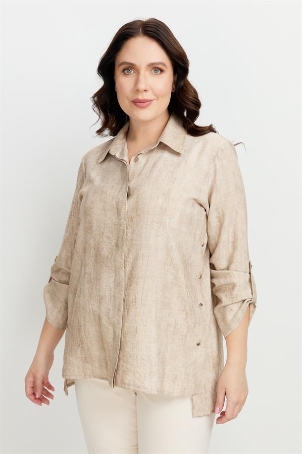 Büyük Beden Eskitme Desen Gömlek-TAŞ