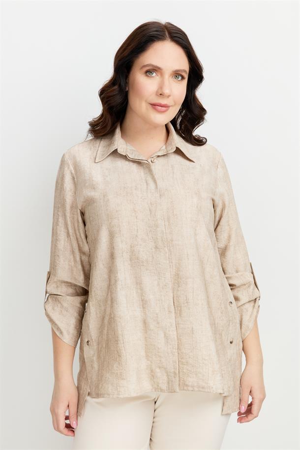 Büyük Beden Eskitme Desen Gömlek-TAŞ