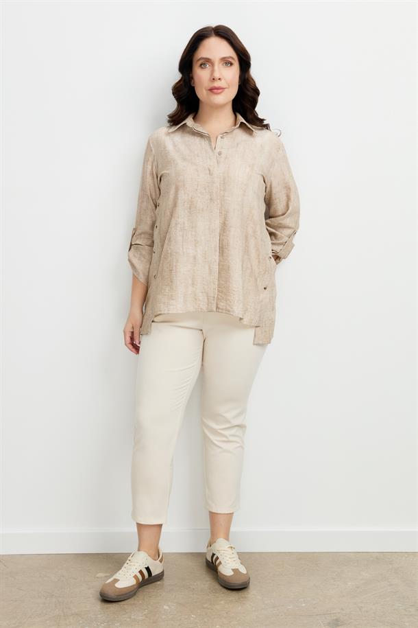 Büyük Beden Eskitme Desen Gömlek-TAŞ