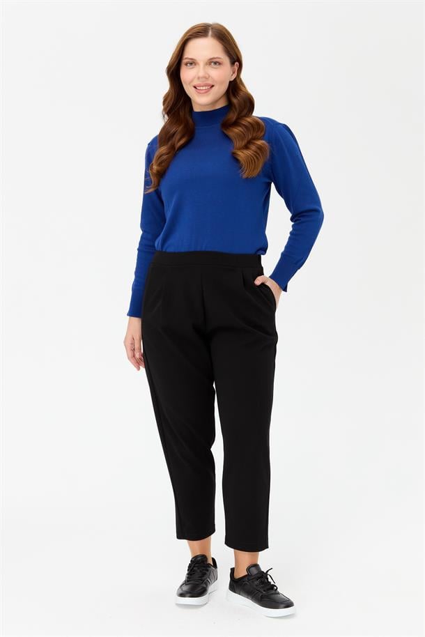 Büyük Beden Havuç Kesim Pantolon-SİYAH