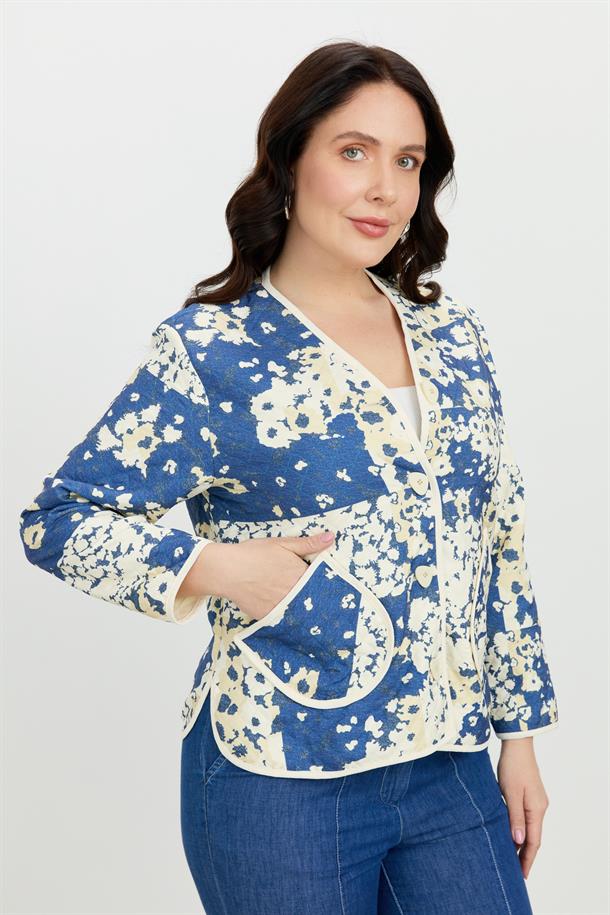 Büyük Beden Kapitone Ceket-MAVİ