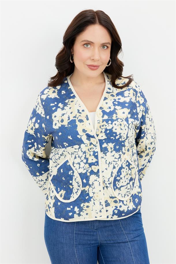 Büyük Beden Kapitone Ceket-MAVİ