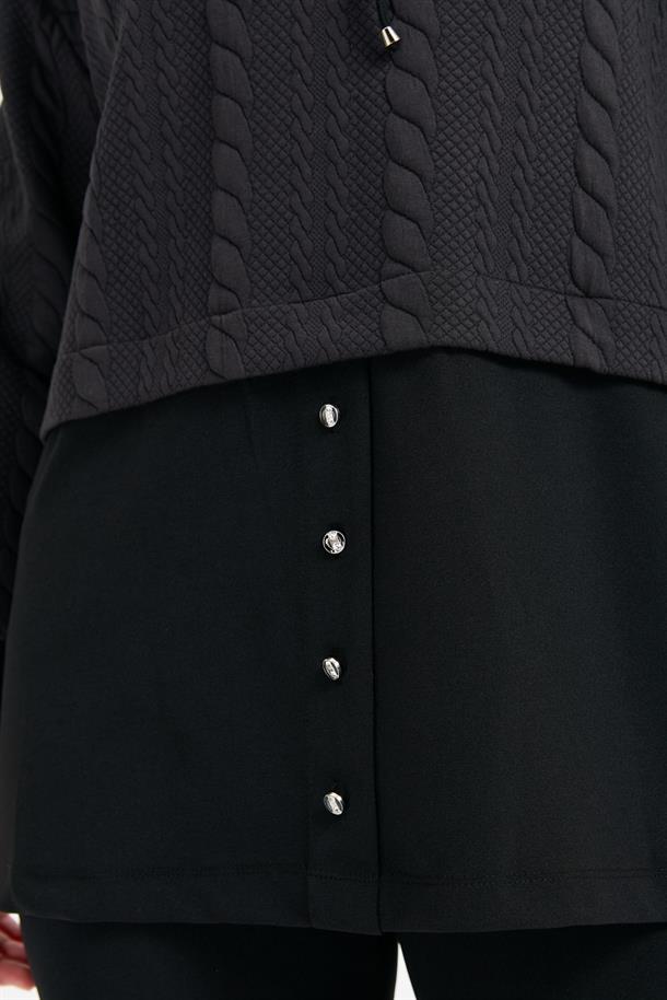 Büyük Beden Kapüşonlu Saç Örgü Tunik-SİYAH