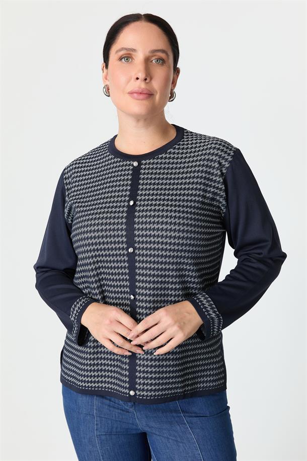 Büyük Beden Kazayağı Desenli Triko Hırka-LACI