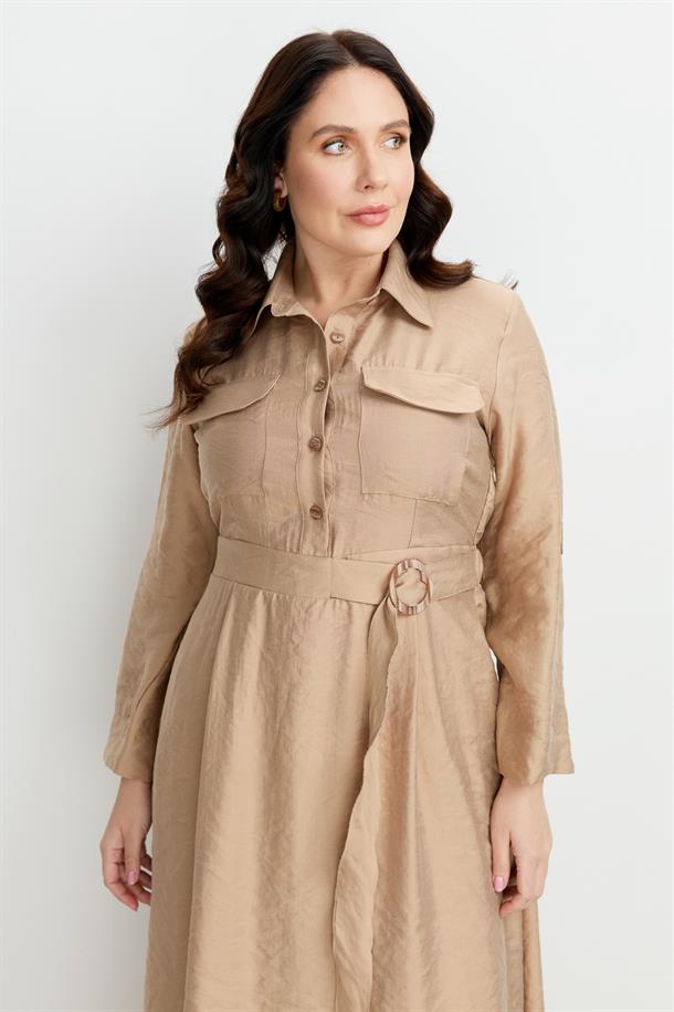 Büyük Beden Kemer Detay Elbise-VİZON