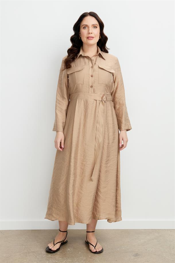 Büyük Beden Kemer Detay Elbise-VİZON