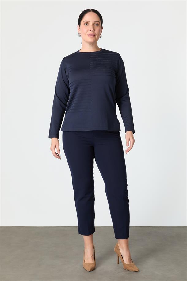 Büyük Beden Kendinden Desenli Triko Kazak-LACI