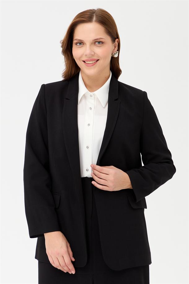 Büyük Beden Klasik Kesim Ceket-SİYAH