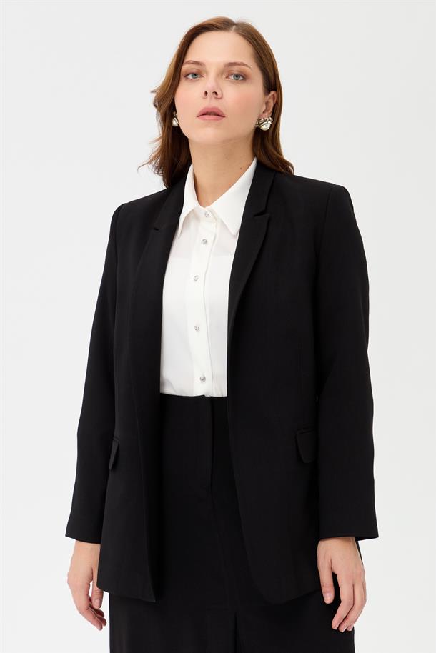 Büyük Beden Klasik Kesim Ceket-SİYAH