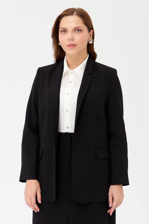 Büyük Beden Klasik Kesim Ceket-SİYAH