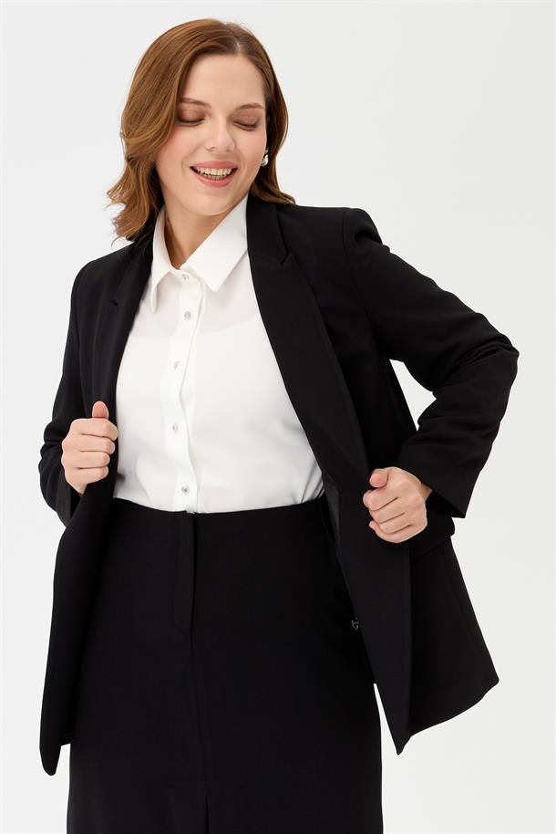 Büyük Beden Klasik Kesim Ceket-SİYAH
