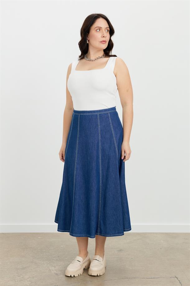 Büyük Beden Kloş Kot Etek-LACI