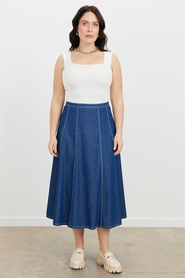 Büyük Beden Kloş Kot Etek-LACI