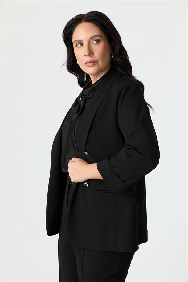 Büyük Beden Kol Detaylı Krep Ceket-SİYAH