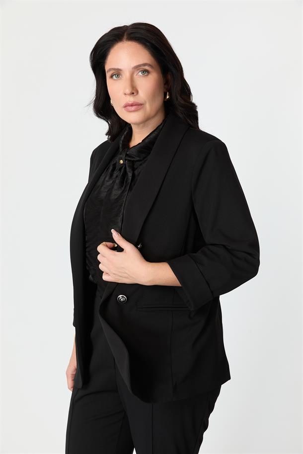 Büyük Beden Kol Detaylı Krep Ceket-SİYAH