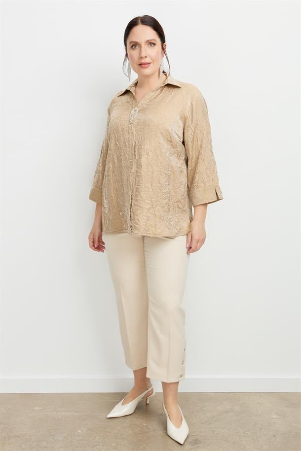 Büyük Beden Kraşlı Gömlek-BEJ