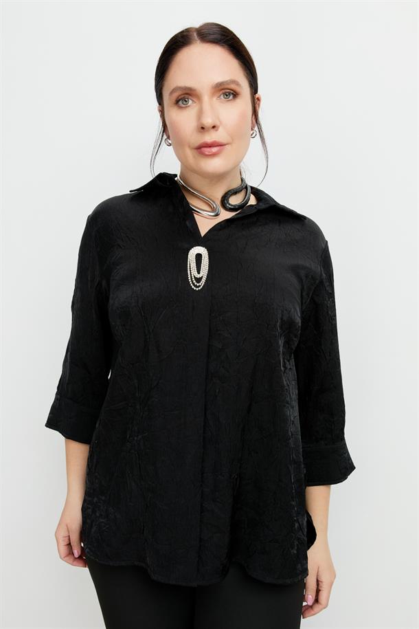 Büyük Beden Kraşlı Gömlek-SİYAH