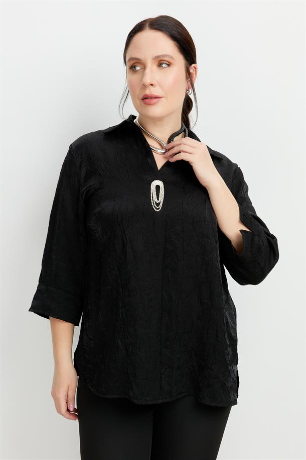 Büyük Beden Kraşlı Gömlek-SİYAH